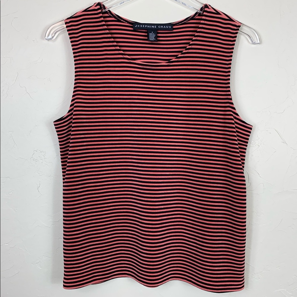 JOSEPHINE CHAUS Coral Salmon Black Stripes Tank S